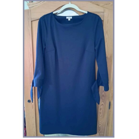 Talbots Navy Sheath Dress 3/4 Sleeve Tie Cuff Classic Workwear, Size S - Picture 1 of 6